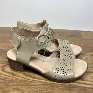 Dansko Liz  Floral Perforated Leather Lace-Up Block Heel Sandals 39 8.5-9